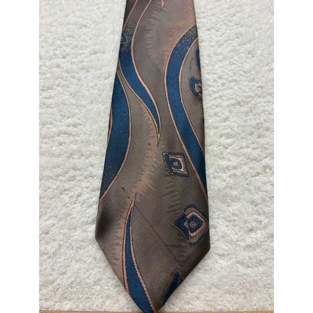Van Heusen Tie Necktie Mens Brown Blue Good Abstract Geometric Woven Classic
